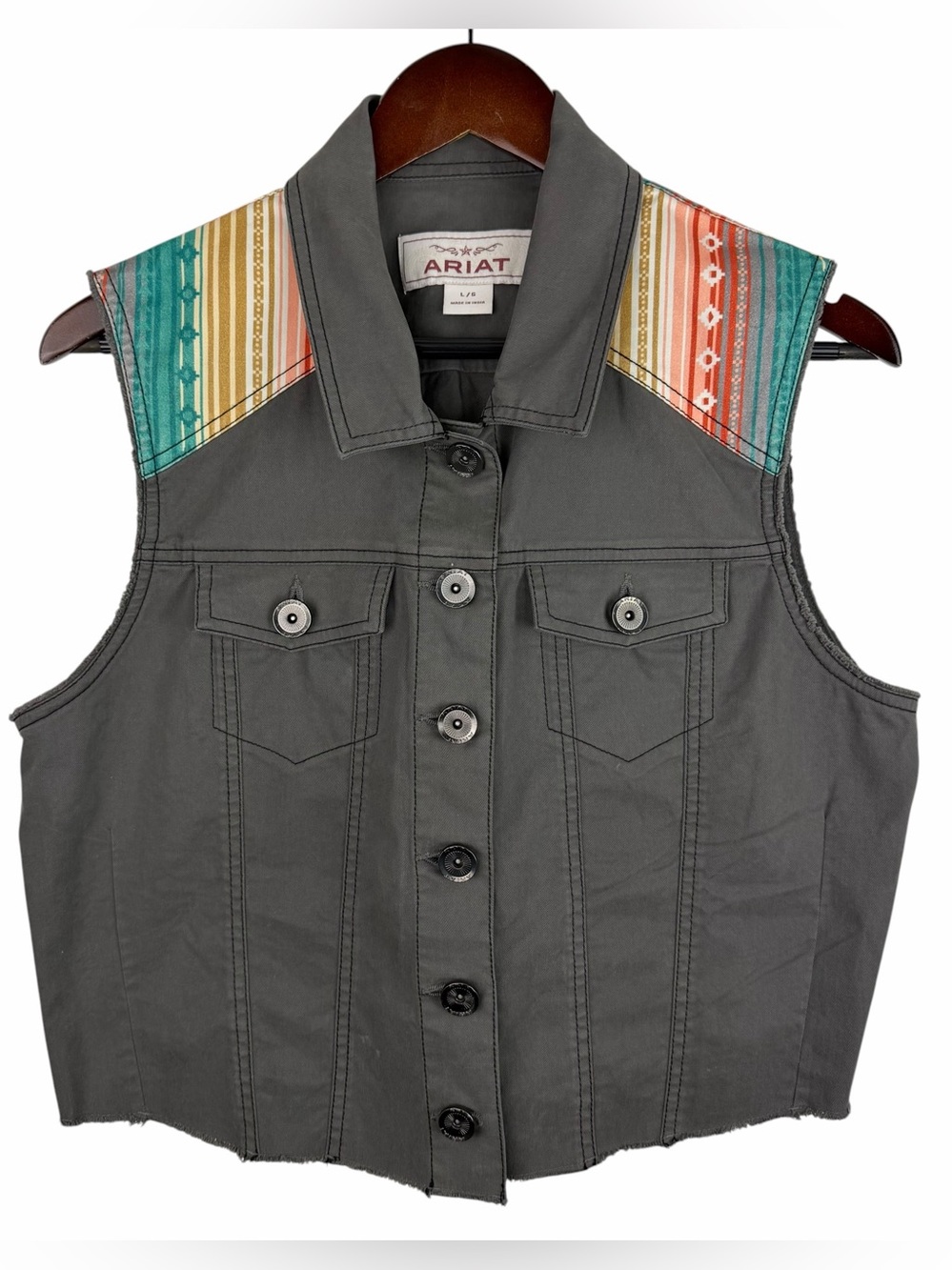 Ariat | June Gray Aztec Print Button Vest